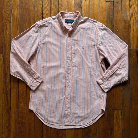 Ralph‎ Lauren Classic Fit Flesh Horse Men 16 32/33 Pink Blue White Stripe. - Picture 1 of 7
